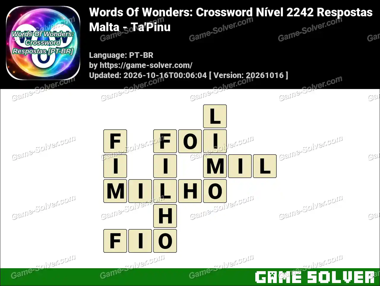Words Of Wonders: Crossword Nível 2242 Respostas – Malta – Ta’Pinu